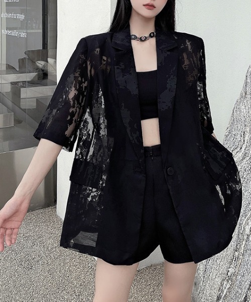 Diosfront(ディオスフロント)の「シアージャガードテーラージャケット(テーラードジャケット・レディース・ホワイト/ブラック・FREE)」の15枚目の写真