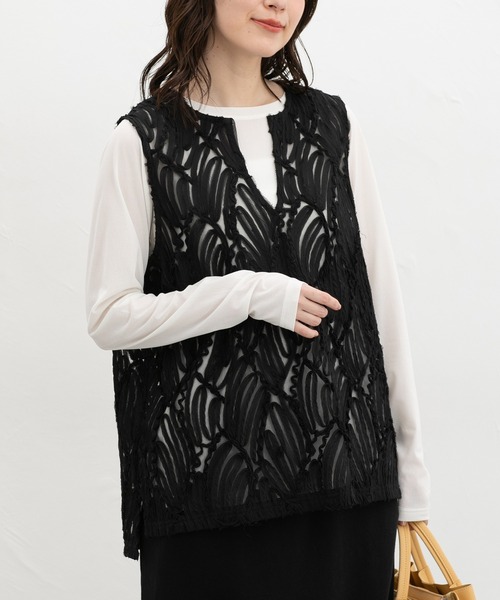 Honeys（ハニーズ）の「レースベスト（ベスト・レディース・アイボリー/ブラック・L/LL/M/S）」の2枚目の写真