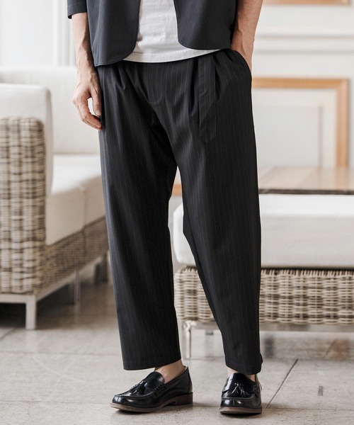 CAMBIO(カンビオ)の「mp14687-Classic Pinstripe Two Tuck Belted Pants タックベルトパンツ(S67926cmb)(スラックス・メンズ・ブラック/グレー/グレイッシュベージュ/チャコール・L/M/S)」の6枚目の写真