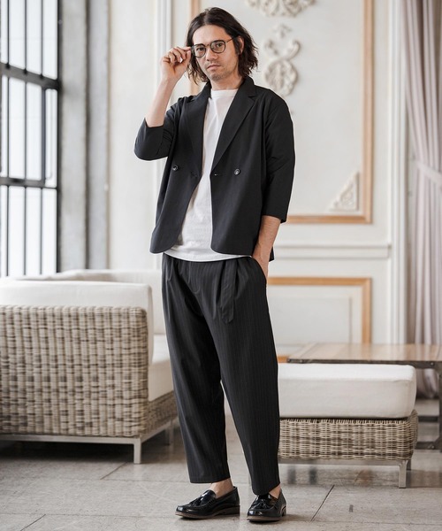 CAMBIO(カンビオ)の「mp14687-Classic Pinstripe Two Tuck Belted Pants タックベルトパンツ(S67926cmb)(スラックス・メンズ・ブラック/グレー/グレイッシュベージュ/チャコール・L/M/S)」の7枚目の写真