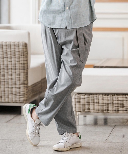 CAMBIO(カンビオ)の「mp14687-Classic Pinstripe Two Tuck Belted Pants タックベルトパンツ(S67926cmb)(スラックス・メンズ・ブラック/グレー/グレイッシュベージュ/チャコール・L/M/S)」の11枚目の写真
