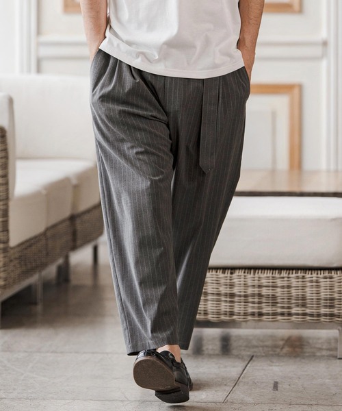 CAMBIO(カンビオ)の「mp14687-Classic Pinstripe Two Tuck Belted Pants タックベルトパンツ(S67926cmb)(スラックス・メンズ・ブラック/グレー/グレイッシュベージュ/チャコール・L/M/S)」の15枚目の写真