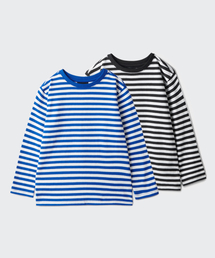 ストライプクルーネック長袖Tシャツ2パック[ブラック/ブルー]