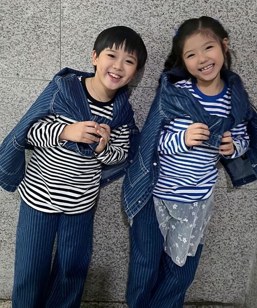 MUSINSA STANDARD KIDS（ムシンサスタンダードキッズ）の「ストライプクルーネック長袖Tシャツ2パック[ブラック/ブルー]（Tシャツ/カットソー・レディース・その他・100/110/120/130/140/150）」の6枚目の写真