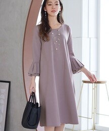 シフォンフレア袖スポンジニットワンピース