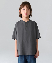 オーバーサイズヘンリーネックTシャツ[ダークグレー]