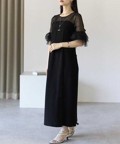 PREFERIR(プレフェリール)の「【結婚式・お呼ばれ対応】シアーチュールフリルスリーブ Iライン ロングドレス(ドレス・レディース・ベージュ/ブラック・SMALL/MEDIUM/LARGE/X-LARGE)」の12枚目の写真