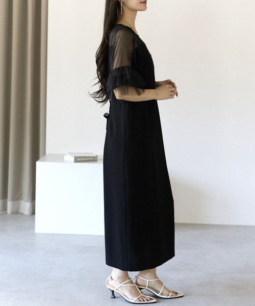 PREFERIR(プレフェリール)の「【結婚式・お呼ばれ対応】シアーチュールフリルスリーブ Iライン ロングドレス(ドレス・レディース・ベージュ/ブラック・SMALL/MEDIUM/LARGE/X-LARGE)」の13枚目の写真