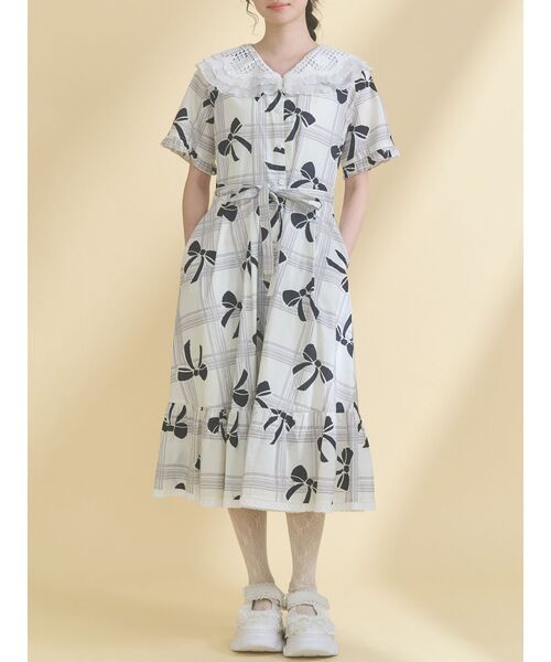 merry jenny(メリージェニー)の「ribbonレースカラーシャツワンピース(ワンピース・レディース・ネイビー/アイボリー・FREE)」の1枚目の写真