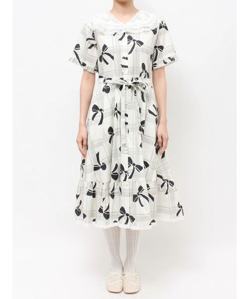 merry jenny(メリージェニー)の「ribbonレースカラーシャツワンピース(ワンピース・レディース・ネイビー/アイボリー・FREE)」の6枚目の写真