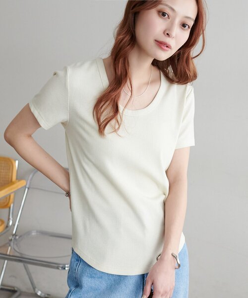 DISCOAT（ディスコート）の「【WEB限定】ラメリブコンパクトUネックTシャツ（Tシャツ/カットソー・レディース・グレー/ブルー/ブラック/アイボリー・MEDIUM）」の10枚目の写真