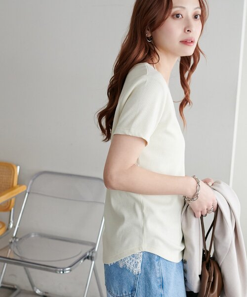 DISCOAT（ディスコート）の「【WEB限定】ラメリブコンパクトUネックTシャツ（Tシャツ/カットソー・レディース・グレー/ブルー/ブラック/アイボリー・MEDIUM）」の11枚目の写真