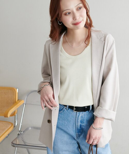 DISCOAT（ディスコート）の「【WEB限定】ラメリブコンパクトUネックTシャツ（Tシャツ/カットソー・レディース・グレー/ブルー/ブラック/アイボリー・MEDIUM）」の16枚目の写真