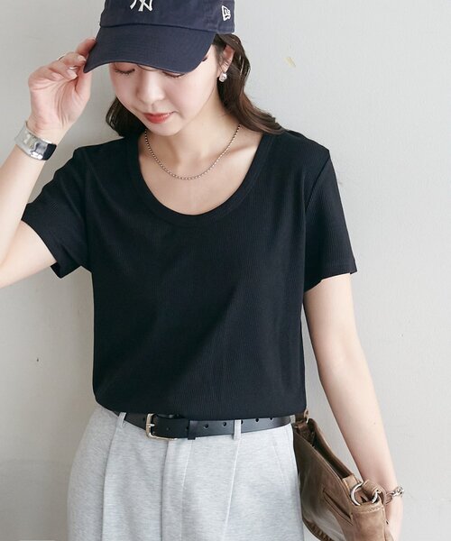 DISCOAT（ディスコート）の「【WEB限定】ラメリブコンパクトUネックTシャツ（Tシャツ/カットソー・レディース・グレー/ブルー/ブラック/アイボリー・MEDIUM）」の19枚目の写真