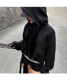 TUCK BALLOON SWEAT HOODIE-BLACK