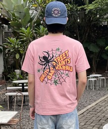 スパイダーバックプリント半袖Tシャツ/サガラ刺繍ロゴ/ワンポイント