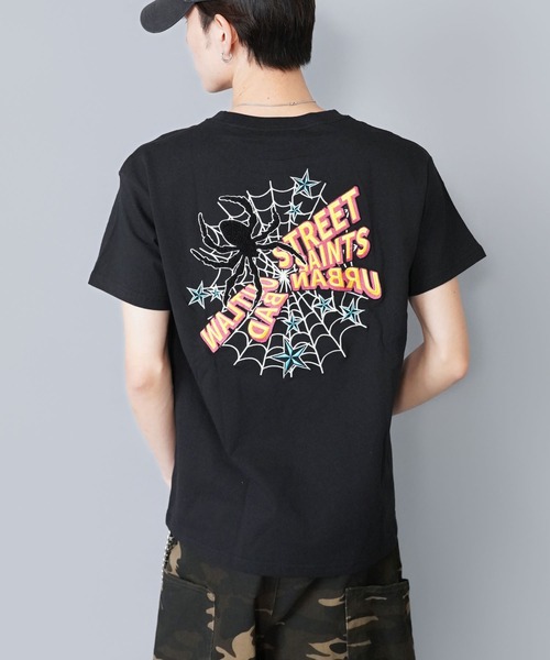 SPINNS（スピンズ）の「スパイダーバックプリント半袖Tシャツ/サガラ刺繍ロゴ/ワンポイント（Tシャツ/カットソー・メンズ・ホワイト/ブラック/ピンク/ウッドランド・ONESIZE）」の11枚目の写真