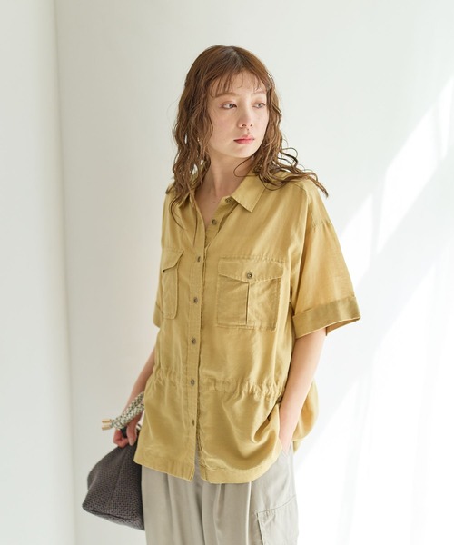 BAYFLOW（ベイフロー）の「[シルエットアレンジ可能]シアーサファリ半袖シャツ（シャツ/ブラウス・レディース・オフホワイト/カーキ/イエロー/チャコール・FREE）」の14枚目の写真