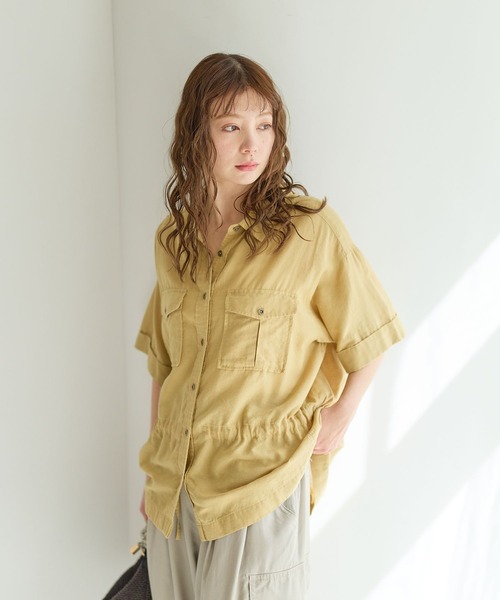 BAYFLOW（ベイフロー）の「[シルエットアレンジ可能]シアーサファリ半袖シャツ（シャツ/ブラウス・レディース・オフホワイト/カーキ/イエロー/チャコール・FREE）」の16枚目の写真