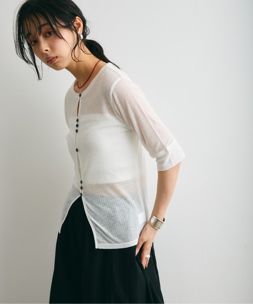Trish(トリッシュ)の「シアーテレコフロントホール釦あきプルオーバー(カーディガン/ボレロ・レディース・ブラック/グレー/ホワイト・FREE)」の7枚目の写真