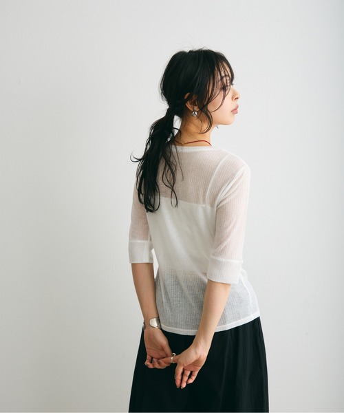 Trish(トリッシュ)の「シアーテレコフロントホール釦あきプルオーバー(カーディガン/ボレロ・レディース・ブラック/グレー/ホワイト・FREE)」の11枚目の写真