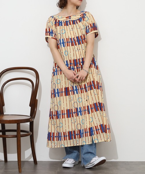 KILKI(キルキー)の「kilki ドットアンドストライププリントワンピース 半袖(ワンピース・レディース・ブルー系その他/ベージュ系その他・ONESIZE)」の1枚目の写真