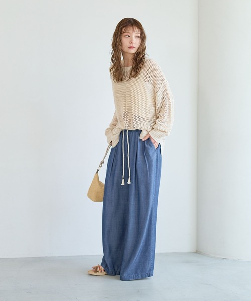 BAYFLOW（ベイフロー）の「[しなやかな素材感]サマーデニムワイドパンツ（デニムパンツ・レディース・サックスブルー/インディゴブルー/ブラック・SMALL/MEDIUM）」の5枚目の写真