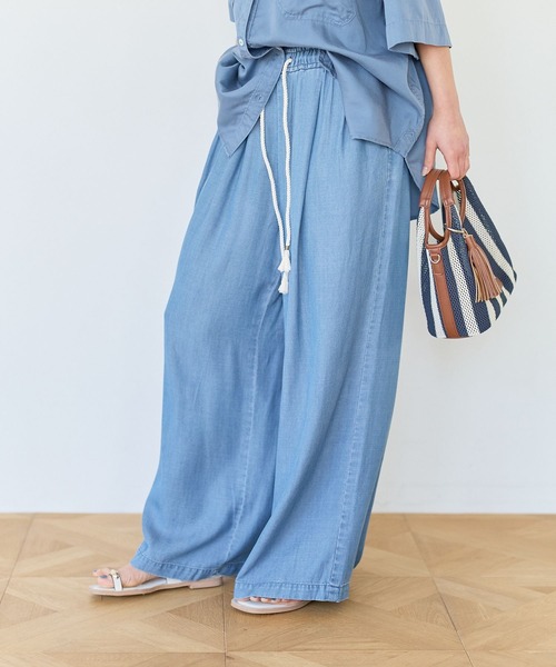 BAYFLOW（ベイフロー）の「[しなやかな素材感]サマーデニムワイドパンツ（デニムパンツ・レディース・サックスブルー/インディゴブルー/ブラック・SMALL/MEDIUM）」の14枚目の写真
