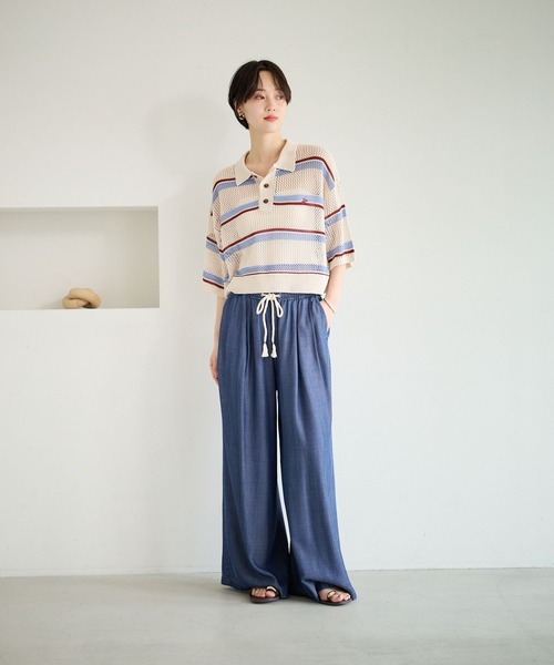 BAYFLOW（ベイフロー）の「[しなやかな素材感]ライトオンスデニムワイドパンツ（デニムパンツ・レディース・サックスブルー/インディゴブルー/ブラック・SMALL/MEDIUM）」の4枚目の写真