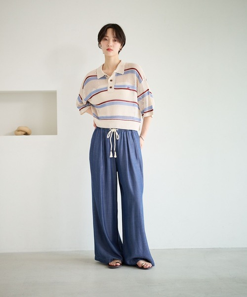 BAYFLOW（ベイフロー）の「[しなやかな素材感]ライトオンスデニムワイドパンツ（デニムパンツ・レディース・サックスブルー/インディゴブルー/ブラック・SMALL/MEDIUM）」の5枚目の写真