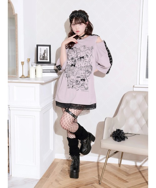 NOEMIE（ノエミー）の「病みうさレースホック肩ジップTシャツ（Tシャツ/カットソー・レディース・ブラック/ピンク・M）」の6枚目の写真