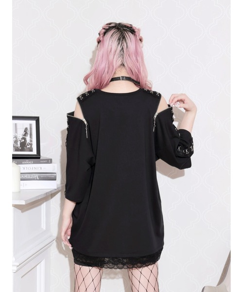 NOEMIE（ノエミー）の「病みうさレースホック肩ジップTシャツ（Tシャツ/カットソー・レディース・ブラック/ピンク・M）」の8枚目の写真