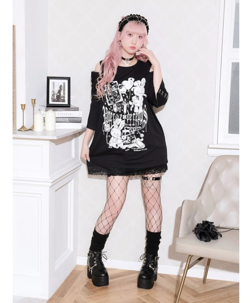 NOEMIE（ノエミー）の「病みうさレースホック肩ジップTシャツ（Tシャツ/カットソー・レディース・ブラック/ピンク・M）」の9枚目の写真