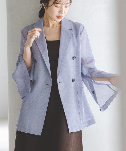 Noble(ノーブル)の「《追加・新色》スリットスリーブシアージャケット(テーラードジャケット・レディース・ベージュ/ブラック/サックスブルー・36/38)」の3枚目の写真