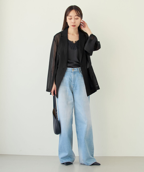 Noble(ノーブル)の「《追加・新色》スリットスリーブシアージャケット(テーラードジャケット・レディース・ベージュ/ブラック/サックスブルー・36/38)」の7枚目の写真