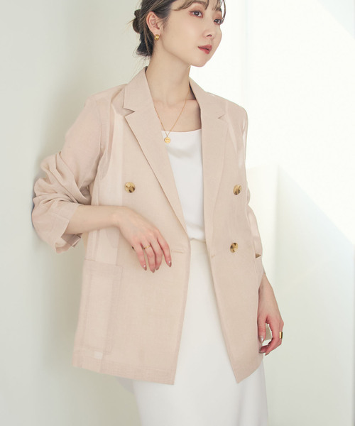 Noble(ノーブル)の「《追加・新色》スリットスリーブシアージャケット(テーラードジャケット・レディース・ベージュ/ブラック/サックスブルー・36/38)」の16枚目の写真