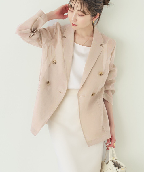 Noble(ノーブル)の「《追加・新色》スリットスリーブシアージャケット(テーラードジャケット・レディース・ベージュ/ブラック/サックスブルー・36/38)」の20枚目の写真