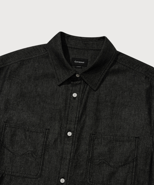 COVERNAT(カバーナット)の「ワークデニムハーフシャツブラック(シャツ/ブラウス・レディース・その他・X-SMALL/SMALL/MEDIUM/LARGE/X-LARGE/XX-LARGE)」の6枚目の写真
