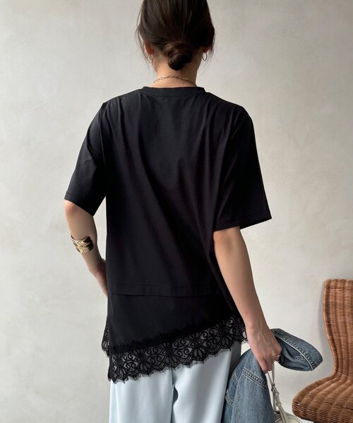 DouDou（ドゥドゥ）の「裾レースアシメTEE（Tシャツ/カットソー・レディース・ベージュ/オフホワイト/ブラック・FREE）」の13枚目の写真