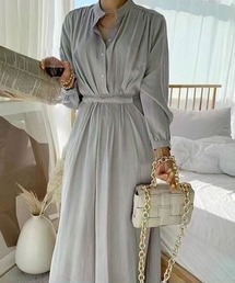 ウエストマークロングシャツワンピース