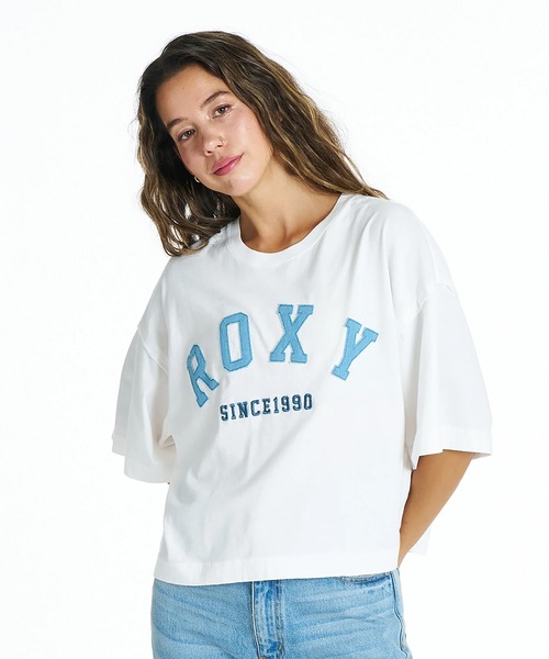 ROXY(ロキシー)の「ROXY/ロキシー 半袖 Tシャツ ロゴ アップリケ カットオフ SUNVIBES RST262033(Tシャツ/カットソー・レディース・ベージュ/ネイビー/ホワイト・L/M)」の2枚目の写真