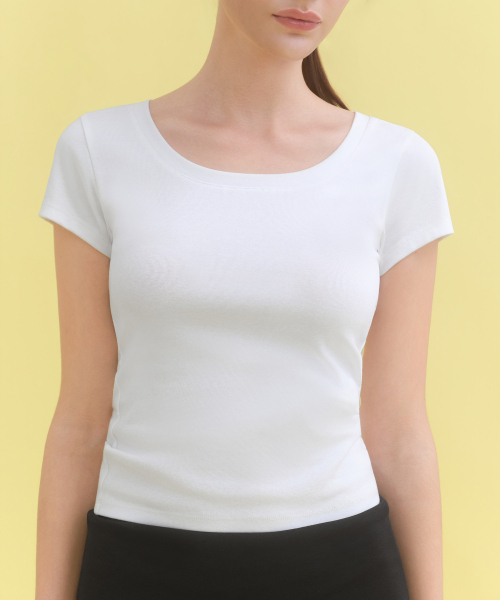 MUSINSA STANDARD WOMAN（ムシンサスタンダードウーマン）の「ウィメンズスリムスクープネックキャップスリーブTシャツ[ホワイト]（Tシャツ/カットソー・レディース・その他・SMALL/MEDIUM/LARGE/X-SMALL）」の4枚目の写真