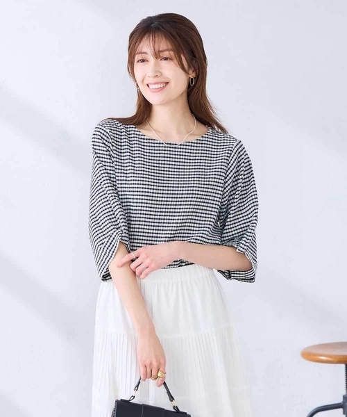a.v.v（アーヴェヴェ）の「ボーダー楊柳袖デザインカットソー（Tシャツ/カットソー・レディース・ライトピンク/ネイビー/アイボリー・38/40）」の21枚目の写真