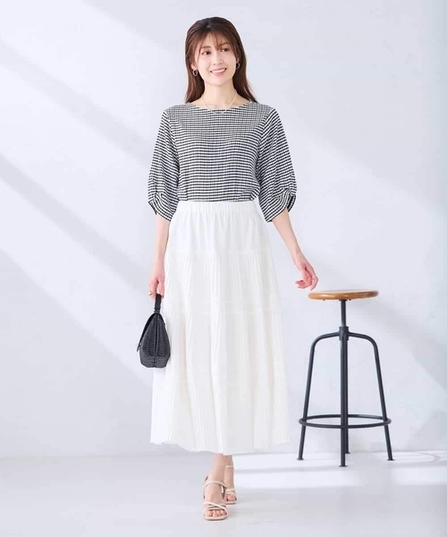 a.v.v（アーヴェヴェ）の「ボーダー楊柳袖デザインカットソー（Tシャツ/カットソー・レディース・ライトピンク/ネイビー/アイボリー・38/40）」の20枚目の写真