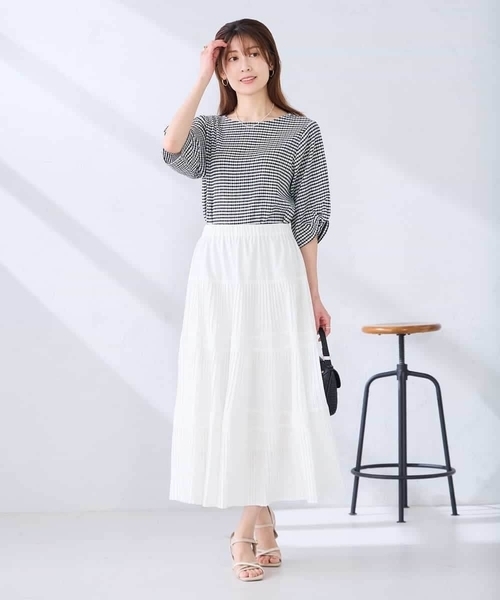a.v.v（アーヴェヴェ）の「ボーダー楊柳袖デザインカットソー（Tシャツ/カットソー・レディース・ライトピンク/ネイビー/アイボリー・38/40）」の19枚目の写真