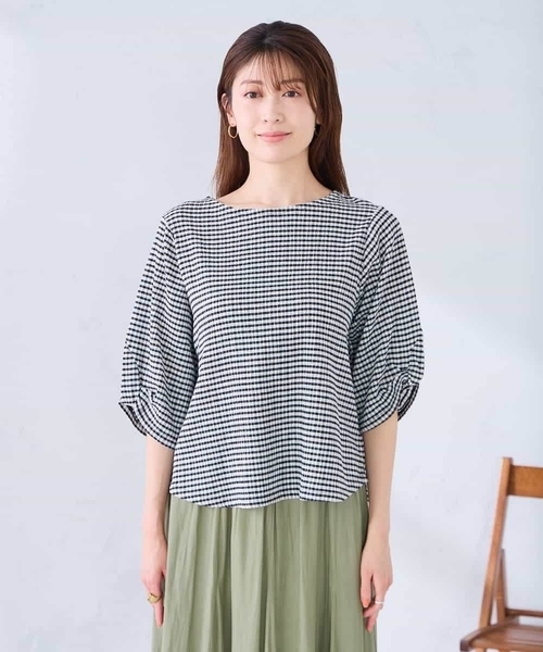 a.v.v（アーヴェヴェ）の「ボーダー楊柳袖デザインカットソー（Tシャツ/カットソー・レディース・ライトピンク/ネイビー/アイボリー・38/40）」の12枚目の写真