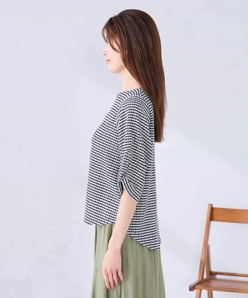 a.v.v（アーヴェヴェ）の「ボーダー楊柳袖デザインカットソー（Tシャツ/カットソー・レディース・ライトピンク/ネイビー/アイボリー・38/40）」の11枚目の写真
