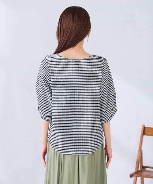 a.v.v（アーヴェヴェ）の「ボーダー楊柳袖デザインカットソー（Tシャツ/カットソー・レディース・ライトピンク/ネイビー/アイボリー・38/40）」の10枚目の写真