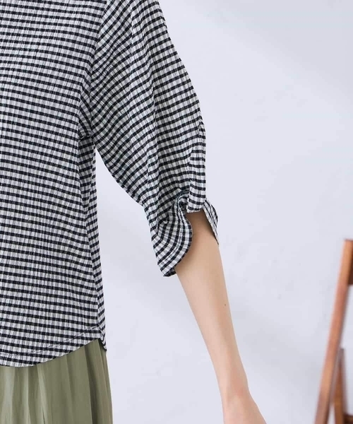 a.v.v（アーヴェヴェ）の「ボーダー楊柳袖デザインカットソー（Tシャツ/カットソー・レディース・ライトピンク/ネイビー/アイボリー・38/40）」の8枚目の写真