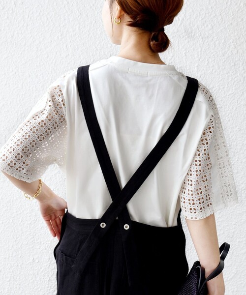 WEB限定】〈手洗い可能〉レース コンビ ショート スリーブ カットソー